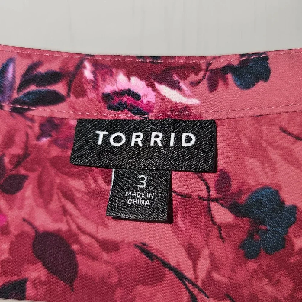 Torrid Womans Size 3X (3) Floral Pink Mini Studio de chine Shirt Dress - Picture 2 of 5
